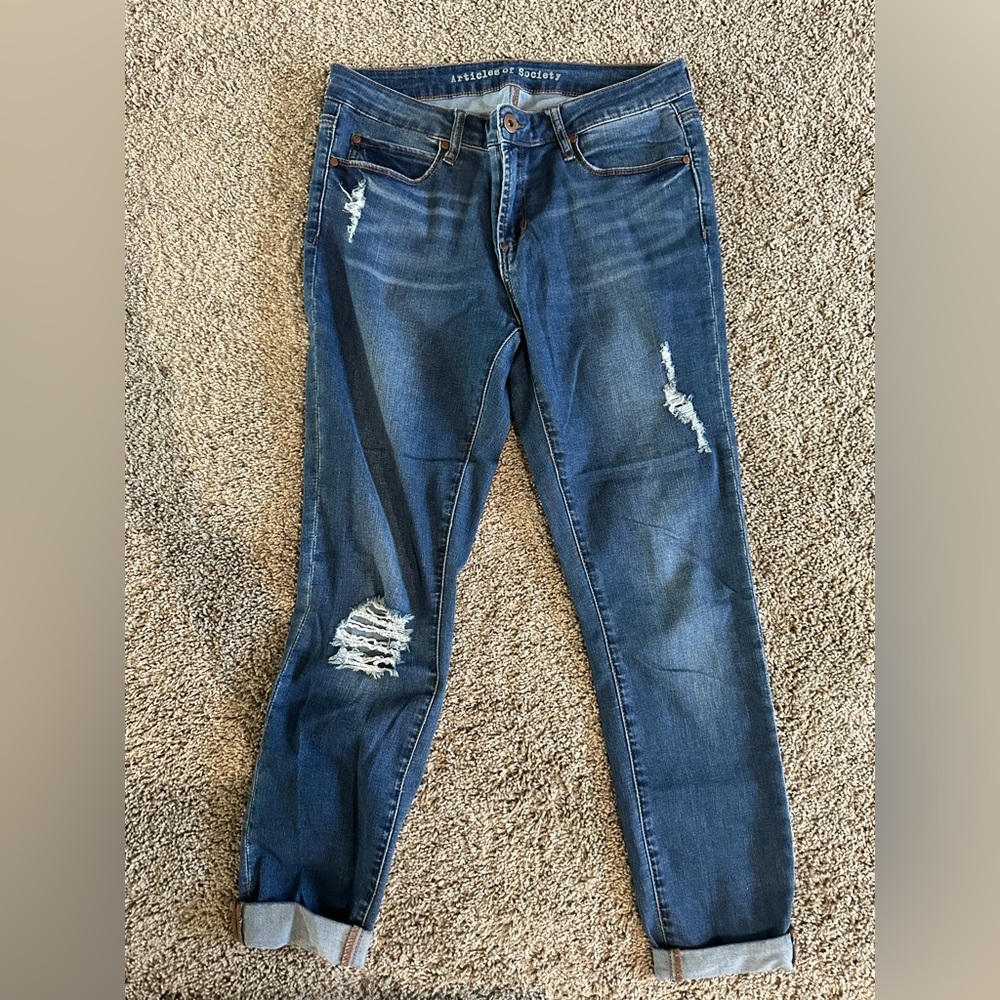 Articles Of Society Dark Blue Distressed Boyfriend Jeans